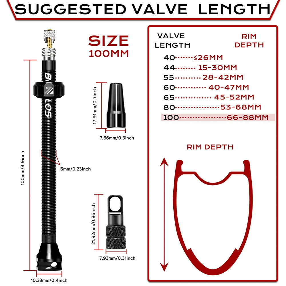 BUCKLOS Presta Tubeless Valve Stem 40/44/55/60mm — High-Quality Bike Tire Nipple for Road & MTB