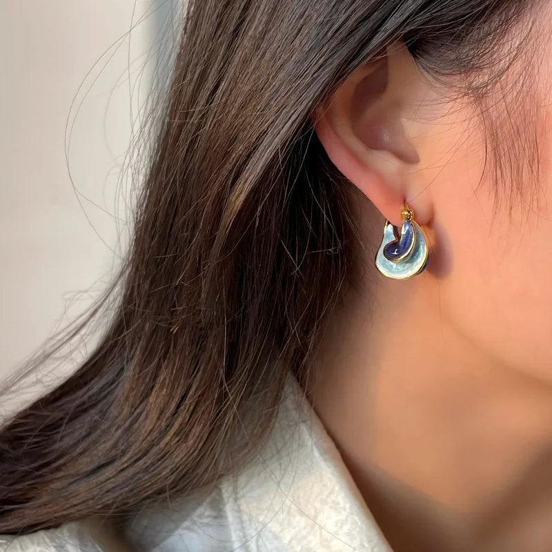Gold-Plated Enamel Textured Small Hoop Earrings — Statement Hoops for Women, Creative Jewelry Gift