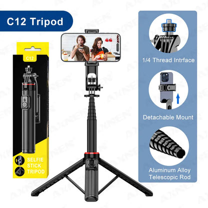 AXNEN Mobile Phone Tripod C12/C13 – 1325mm Stand for Cellphone & GoPro, with Wireless Bluetooth Remote for Live Streaming