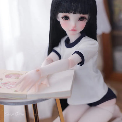 Shuga Fairy Mirai 1/5 BJD Doll with Ruoguan Body, Long Black Hair, Juvenile Features, Resin Joint Doll for Collectors