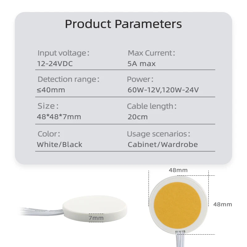 DC 12V/24V Touch Sensor Switch – 5A 60W Penetrable Smart Touch Switch for Cabinet & LED Lighting
