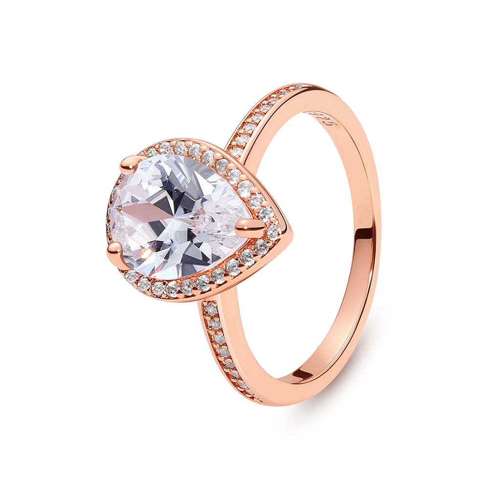 925 Sterling Silver Women’s Ring – Crown, Heart & Wishbone Design with Crystal, Rose Gold Engagement & Wedding Jewelry
