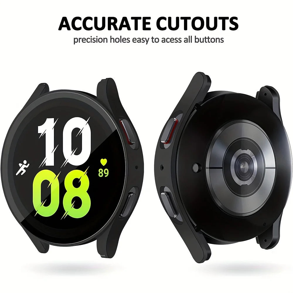 2-Pack Samsung Galaxy Watch Protective Case with Tempered Glass - Full-Coverage Drop-Resistant and Scratch-Resistant Screen Protector for Watch 4/5/6/7 40mm & 44mm