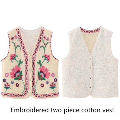 KEYANKETIAN Women's Vintage Floral Embroidered Open Waistcoat – National Style Vest Jacket, Casual Vacation Crop Top