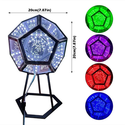 Dreamy Geometric Space LED Night Light Infinity Dodecahedron Mirror Art Lamp with Stand – Creative Color Changing Decor Gift for Christmas & Birthday