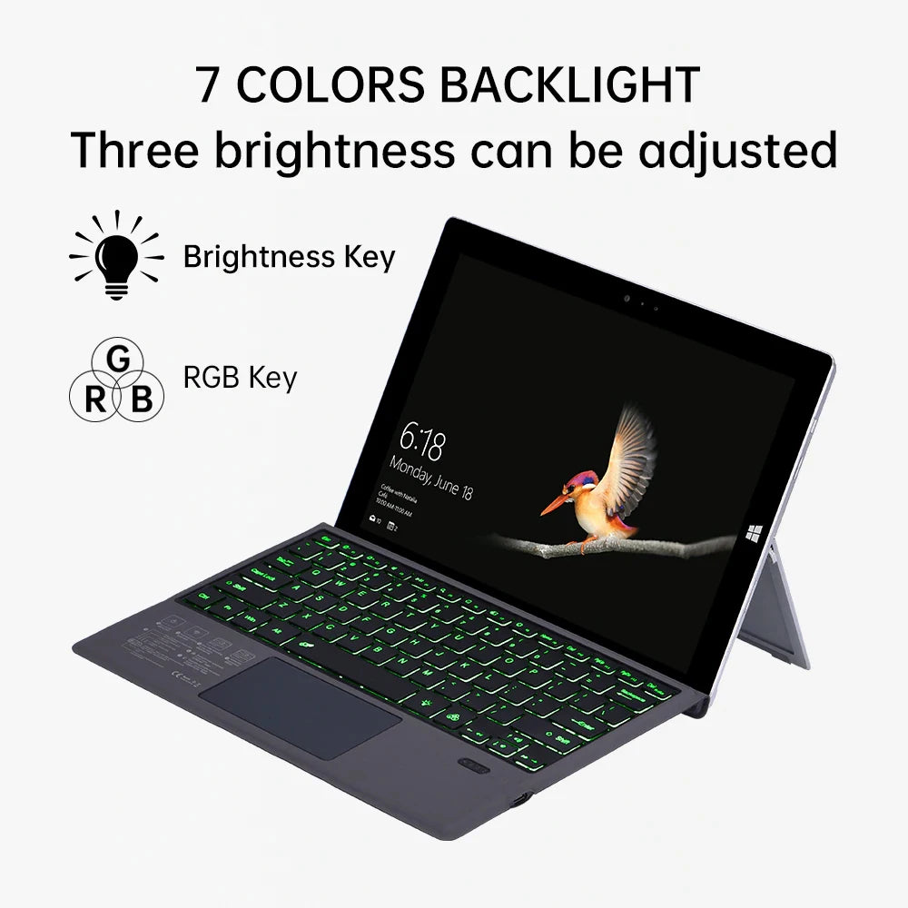 Backlit Bluetooth Keyboard with Trackpad – Wireless Teclado for Microsoft Surface Pro 3–11/X