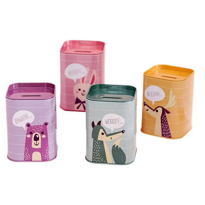 Cartoon Piggy Bank Money Box – Cute Metal Coin Holder, Rectangular Storage Box for Savings and Pens
