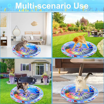 Pet Water Sensory Play Mat - Thick Inflatable Ocean Fish Theme Toy for Cats & Dogs