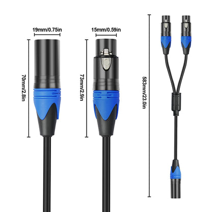 50cm XLR Splitter Cable – 1 XLR Female to 2 XLR Male Y Cable for Microphone, Amplifier & Mixer