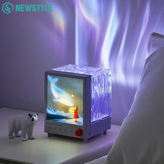 Aurora Box Projector Night Light – Bluetooth Ambient Bedroom Lamp with White Noise, Stepless Dimming & Relaxing Decor Lighting