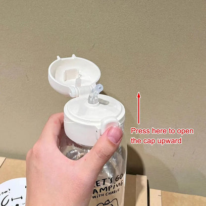 Cartoon Ice Suction Cup: Portable Large Capacity Plastic Water Bottle with Straw - Drop Resistant & Travel-Friendly Water Cup