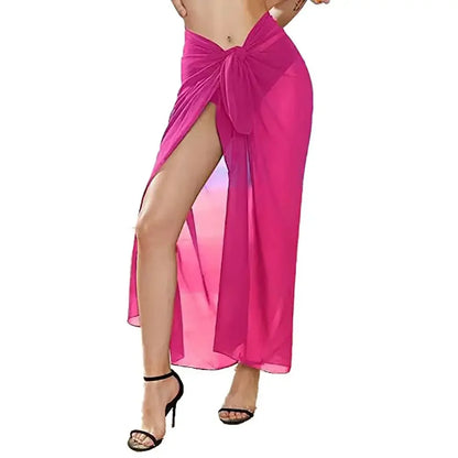 Women's Summer Sheer Sarong Cover-Up - Solid Chiffon Bikini Wrap Beach Skirt