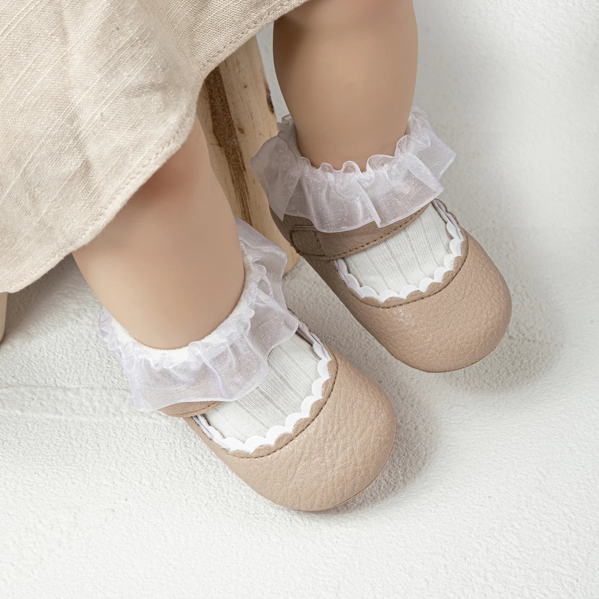 Meckior Baby Boys & Girls Shoes - Infant Leather with Rubber Sole, Anti-Slip Toddler First Walkers, Newborn Princess Crib Shoes