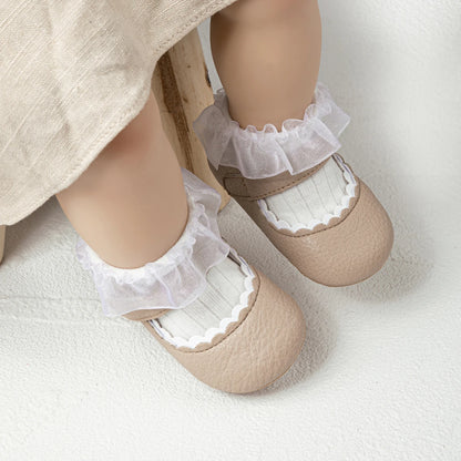 Meckior Baby Boys & Girls Shoes - Infant Leather with Rubber Sole, Anti-Slip Toddler First Walkers, Newborn Princess Crib Shoes