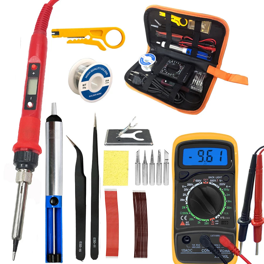 80W Digital Electric Soldering Iron Kit – Adjustable Temperature LCD Display Welding Tool Set (110V/220V) with Replaceable Tips