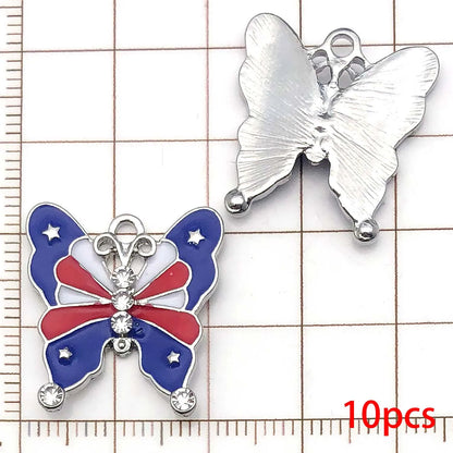 10/13pcs Enamel Flag Charms - Alloy Independence Day Pendants for DIY Bracelets Necklaces & Jewelry Making