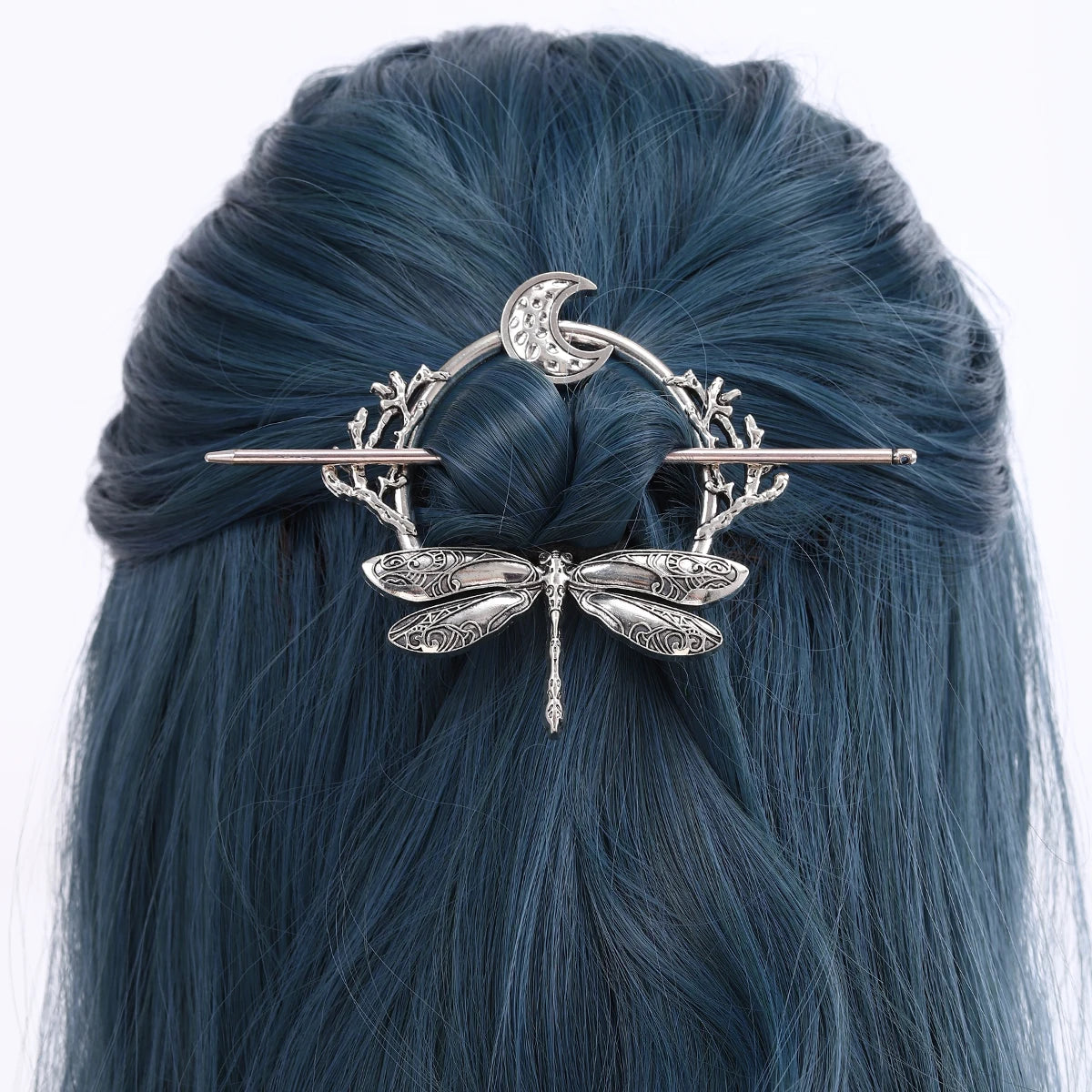 Viking Dragonfly Moon Hairpin - Retro Scandinavian Branch Hair Accessory for Women