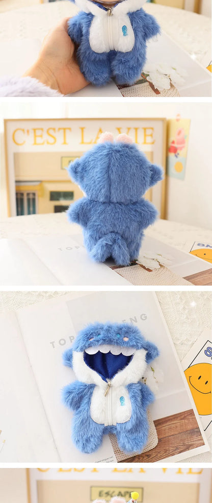 17cm Labubu Mini Plush Doll Outfit – Cute Blue Shark & Snowman Jumpsuit Accessories for V1/V2 Dolls, Gift for Kids