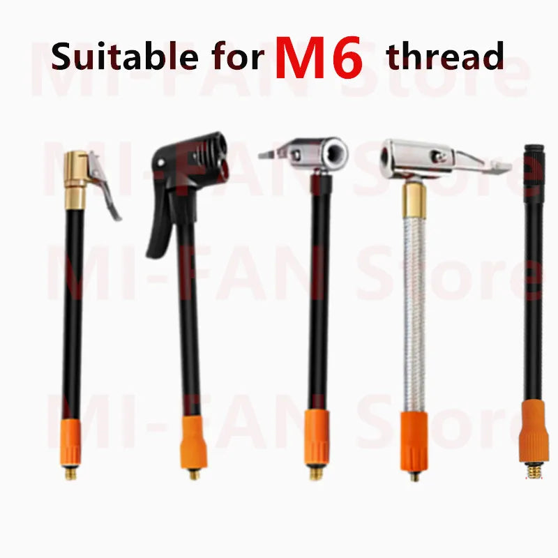 M6 Thread-Locking Air Chuck - Fine-Thread Tire Valve Connector with Air Tube for Integrated Air Pumps