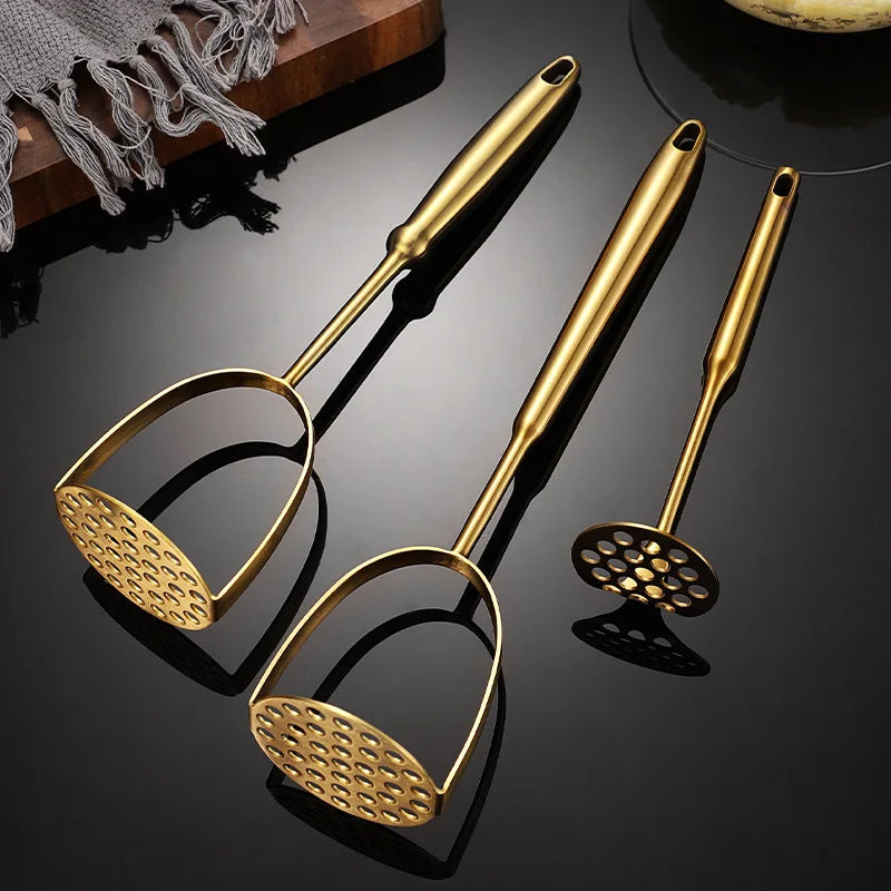 Stainless Steel Kitchen Masher: Manual Potato, Garlic & Pumpkin Crusher - Essential Home Utensil