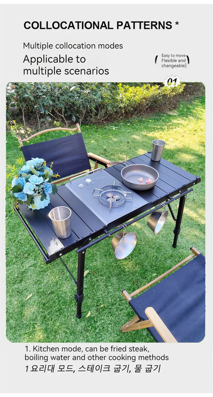Lohascamping Lightweight Camping Folding Table – Multifunctional IGT Roll Table with Adjustable Legs for BBQ & Desktop Burner