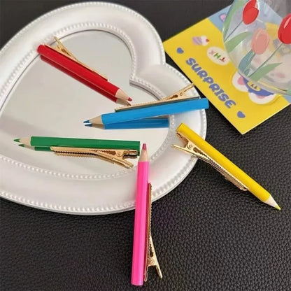 Pencil Shaped Hair Clips - 5-Piece Colorful Pen Design Hairpins for Girls, Cute and Fun Hair Accessories