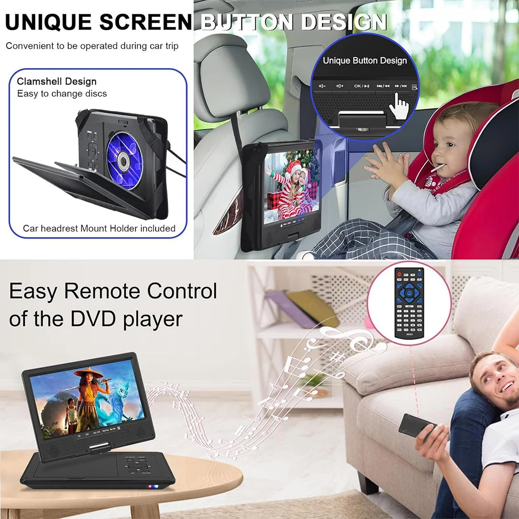 12.5" Portable HD DVD Player – Wireless Bluetooth, Full-Format Support, In-Car & Home CD Player