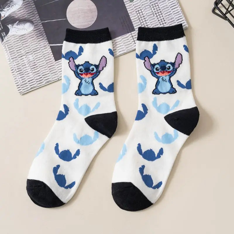 Disney Kawaii Stitch Cotton Socks - Medium Length Combed Cotton Socks, Perfect Birthday Gift for Girls & Boys