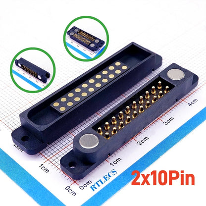 Magnetic Pogo Pin Connector - 2A Spring Loaded Male Female 2.54mm DC Power Socket, 8/10/12/14/16/20 Position Contacts, 1/3/5 Pairs
