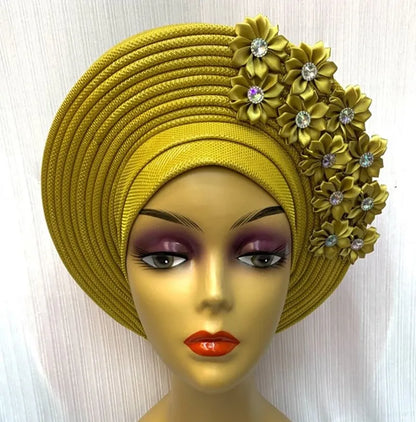 High-Quality African Headtie Turban: Nigerian Aso Oke Fabric Muslim Headwear - Gele Head Wrap Sego Headtie