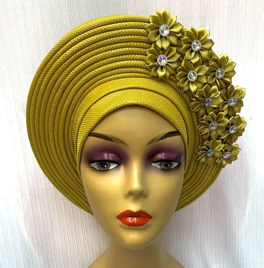 High-Quality African Headtie Turban: Nigerian Aso Oke Fabric Muslim Headwear - Gele Head Wrap Sego Headtie