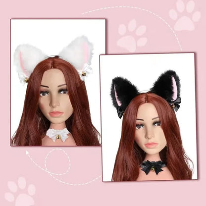 Halloween Cat Ear Headband - Masquerade Cosplay Costume with Bow Tie and Bell
