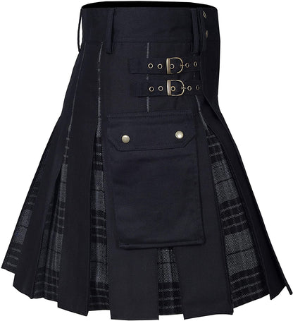 Men's Utility Kilt – 100% Cotton Jeans Hybrid with Modern Box Pleated Tartan, Traditional Design