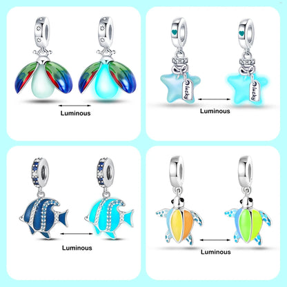 Chameleon Luminous Firefly & Butterfly Silver-Plated Charms - 925 Silver for DIY Bracelet Jewelry Making