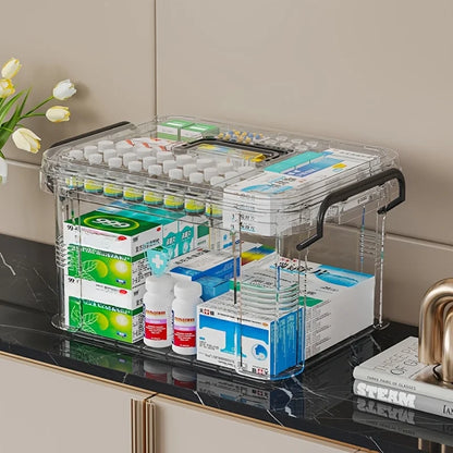 Large Capacity Double-Layer Medicine Organizer Box – Waterproof Transparent Storage Case for Home & Travel