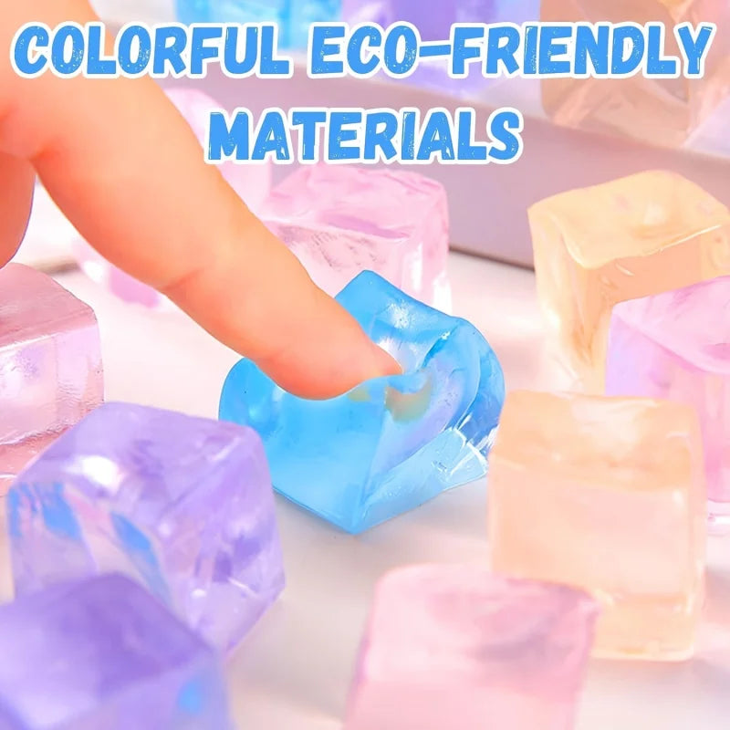 15Pcs Mini Ice Cube Squishy Stress Relief Toys – Transparent Squeeze Ice Block Fidget Set for Kids, Anxiety Relief & Sensory Gift Pack