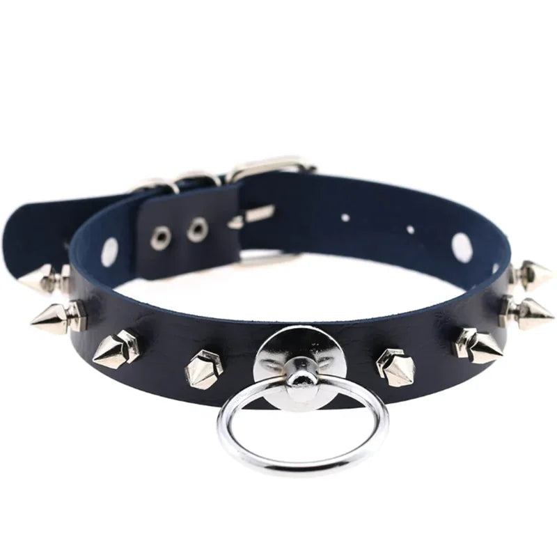 Harajuku Gothic Spike Rivet Star Choker Necklace – Black Bowknot PU Lace Leather Y2K Hip Hop Rock Jewelry for Girls