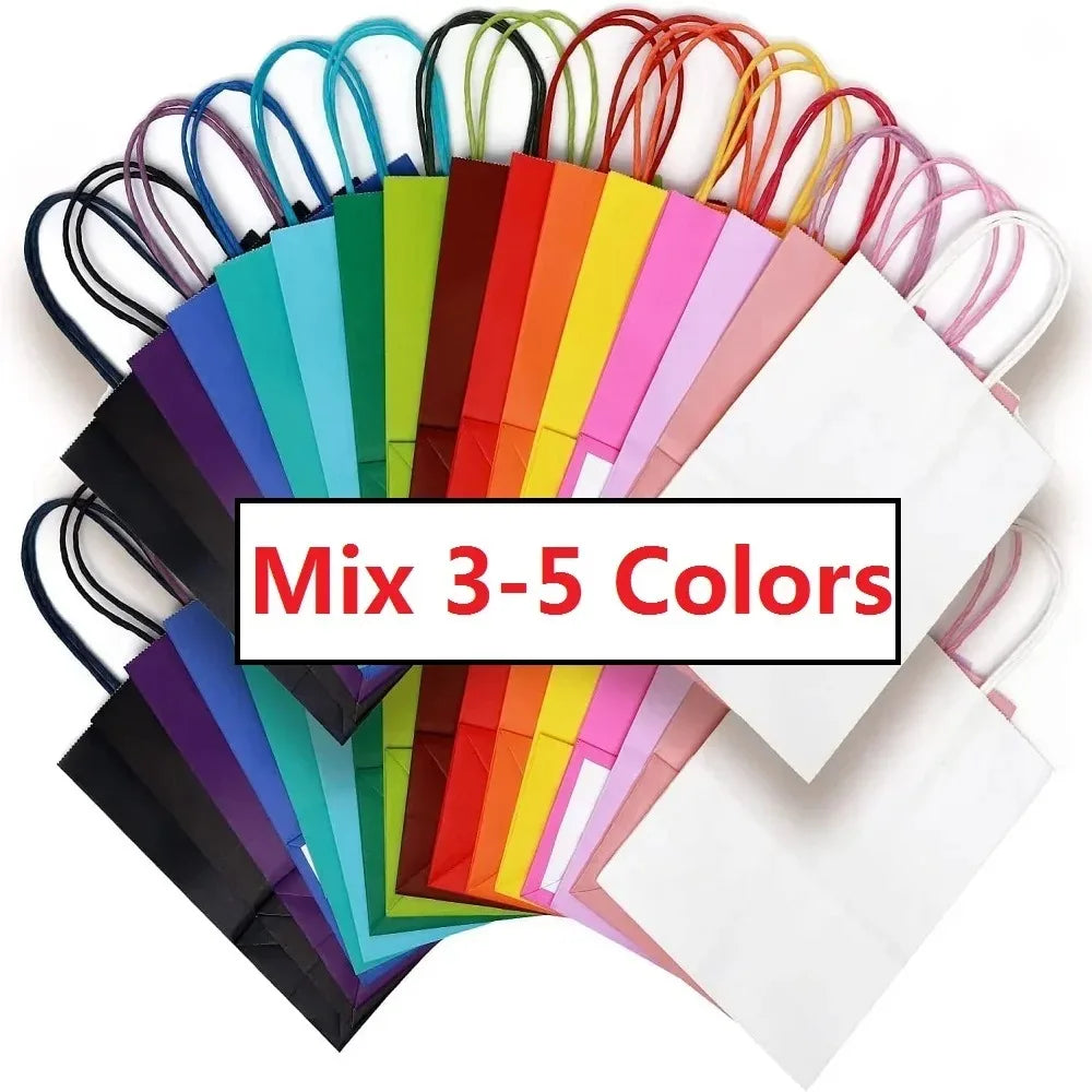 25/50pcs Brown Kraft Paper Gift Bags with Handles – Wedding, Birthday, Party Favor & Small Business Grocery Bags