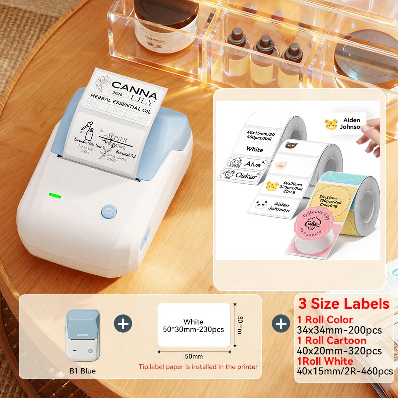 NIIMBOT B1 Portable 2-Inch Thermal Label Printer with Adhesive Tapes Bluetooth Mini Sticker Maker for Smartphone & PC