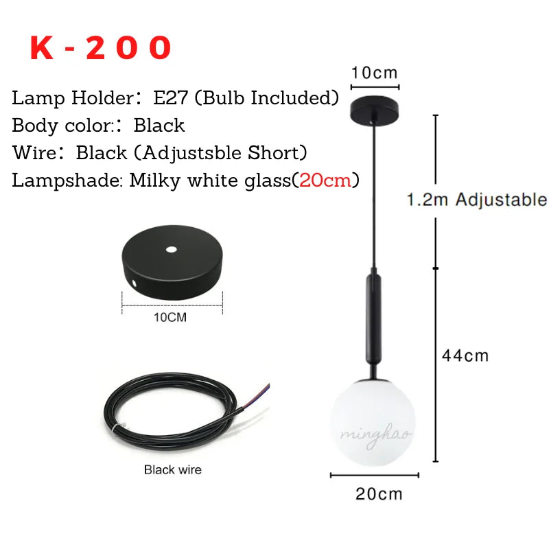 XCLuuHY Nordic Pendant Light - Modern Glass Ball Hanging Lamp for Living Room, Bedroom & Dining Room Decor