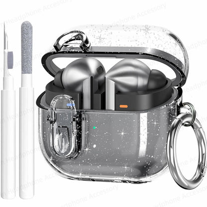Glitter Transparent Security Lock Case for Samsung Galaxy Buds 3/3 Pro – Charging Case with Cleaning Kit
