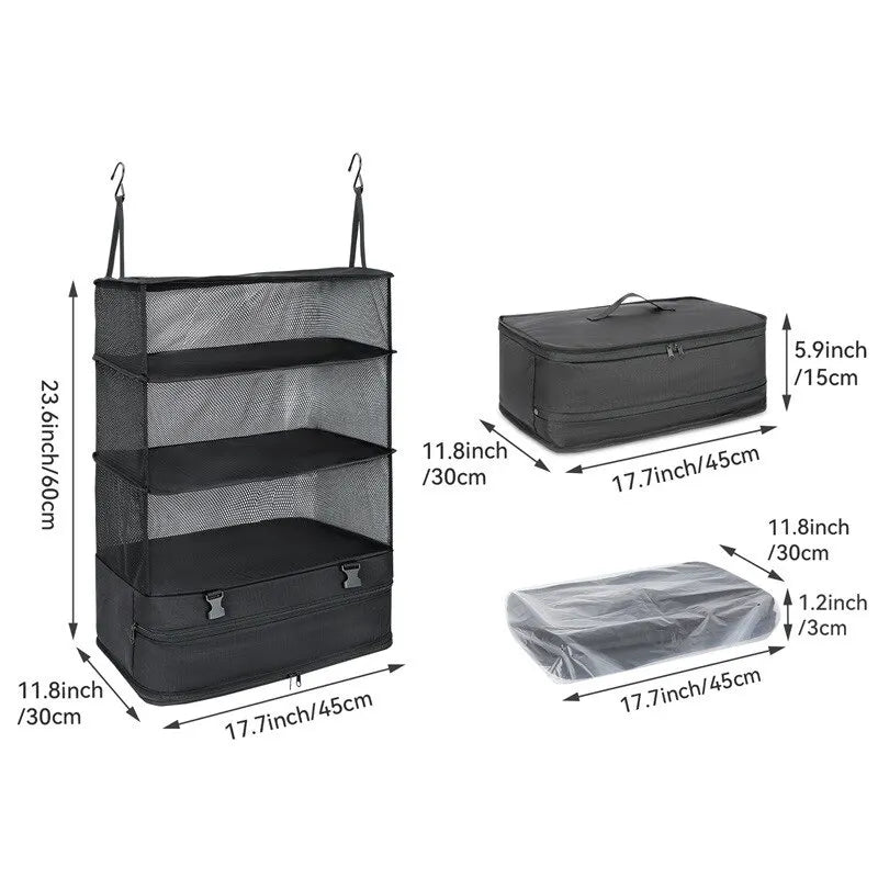 Travel Organizer Hanging Packing Cubes – Housewares Luggage Storage with Shelves and Laundry Compartments for Essentials