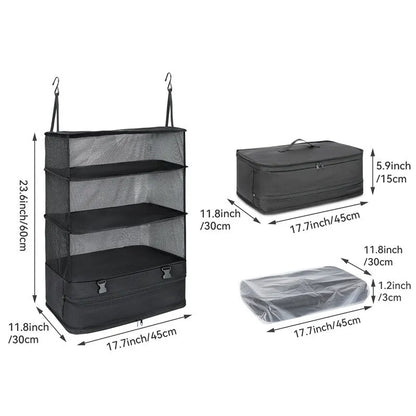 Travel Organizer Hanging Packing Cubes – Housewares Luggage Storage with Shelves and Laundry Compartments for Essentials