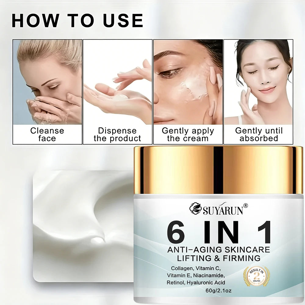 SUYARUN 6-in-1 Anti-Aging Cream - Hydrating, Firming and Brightening Facial Moisturizer for All Skin Types