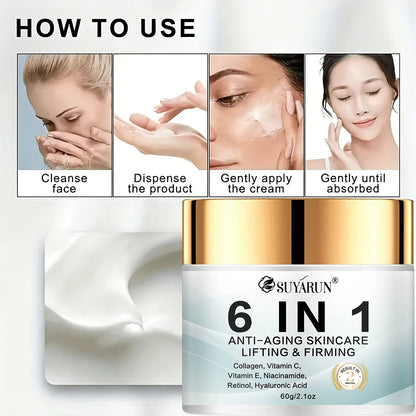 SUYARUN 6-in-1 Anti-Aging Cream - Hydrating, Firming and Brightening Facial Moisturizer for All Skin Types