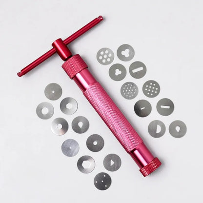 Rotary Clay and Fondant Extruder Squeezer - Cake Sculpture Gun with 20 Tips, Sugar Paste Craft Tool for Cake Decorating and Sculpting