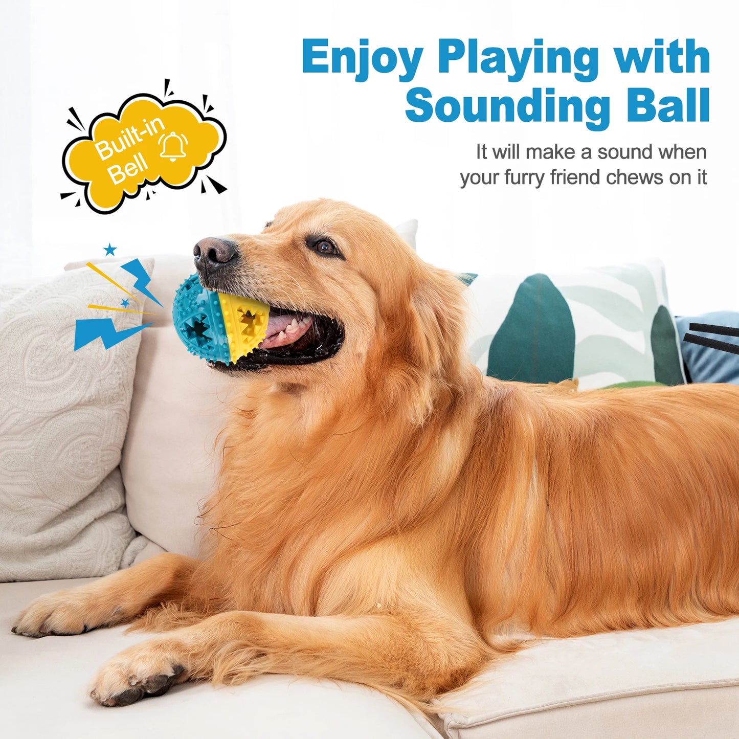Dog Chew Sound Ball Toys - Interactive Treat Dispensing Teeth Cleaning & Training Pet Toy