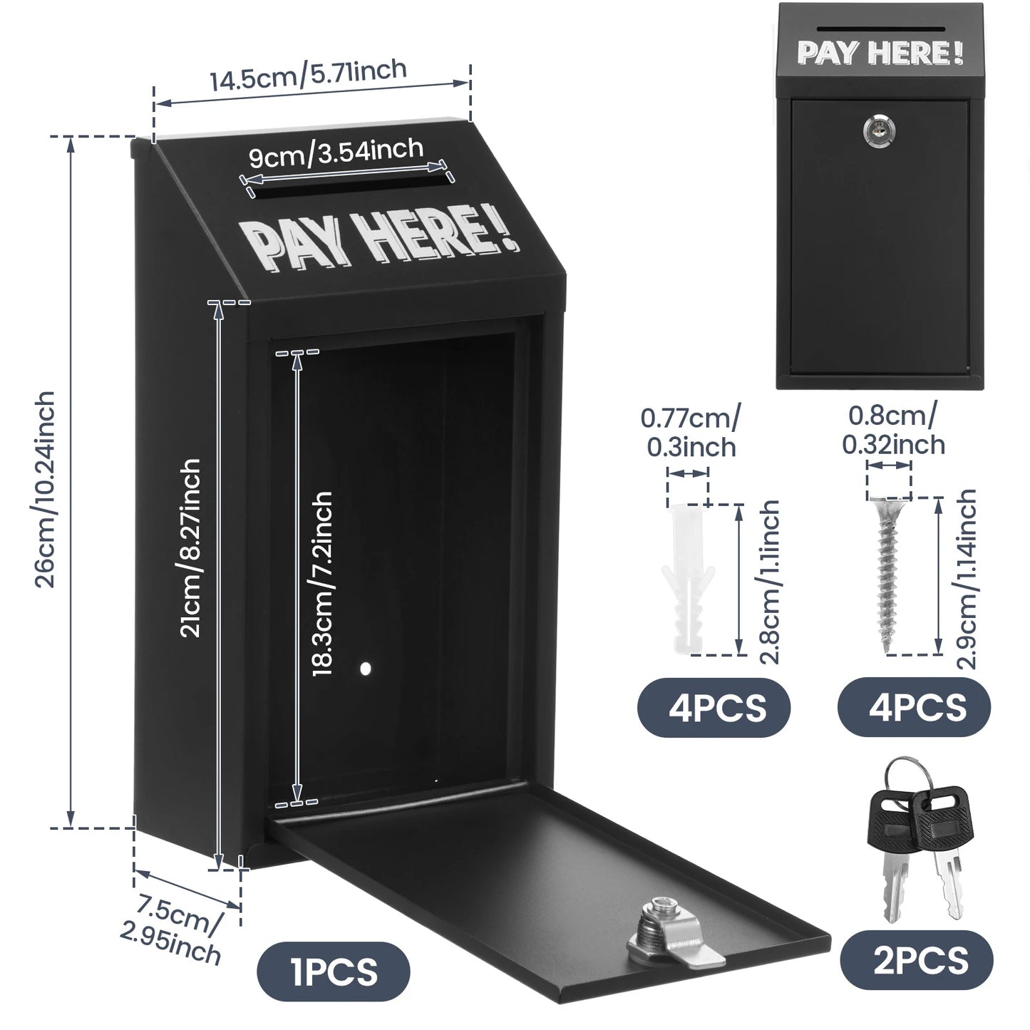 Metal Locking Wall-Mounted Mailbox – Outdoor Lockable Mail & Key Drop Box for Home, Ballot, Donation, Collection
