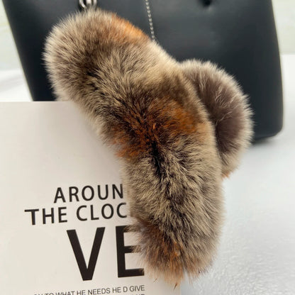 Winter Fuzzy Hair Claw for Women – Warm Fluffy Natural Rex Rabbit Fur Hair Clip, Elegant Fashion Party Accessory