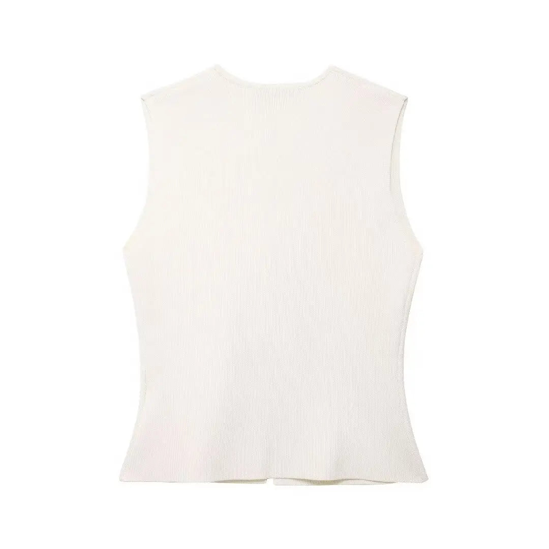 TRAF 2024 Women's Knit Vest Top – Cropped Sleeveless, Button Front, Summer Knitted Holiday Short Tops